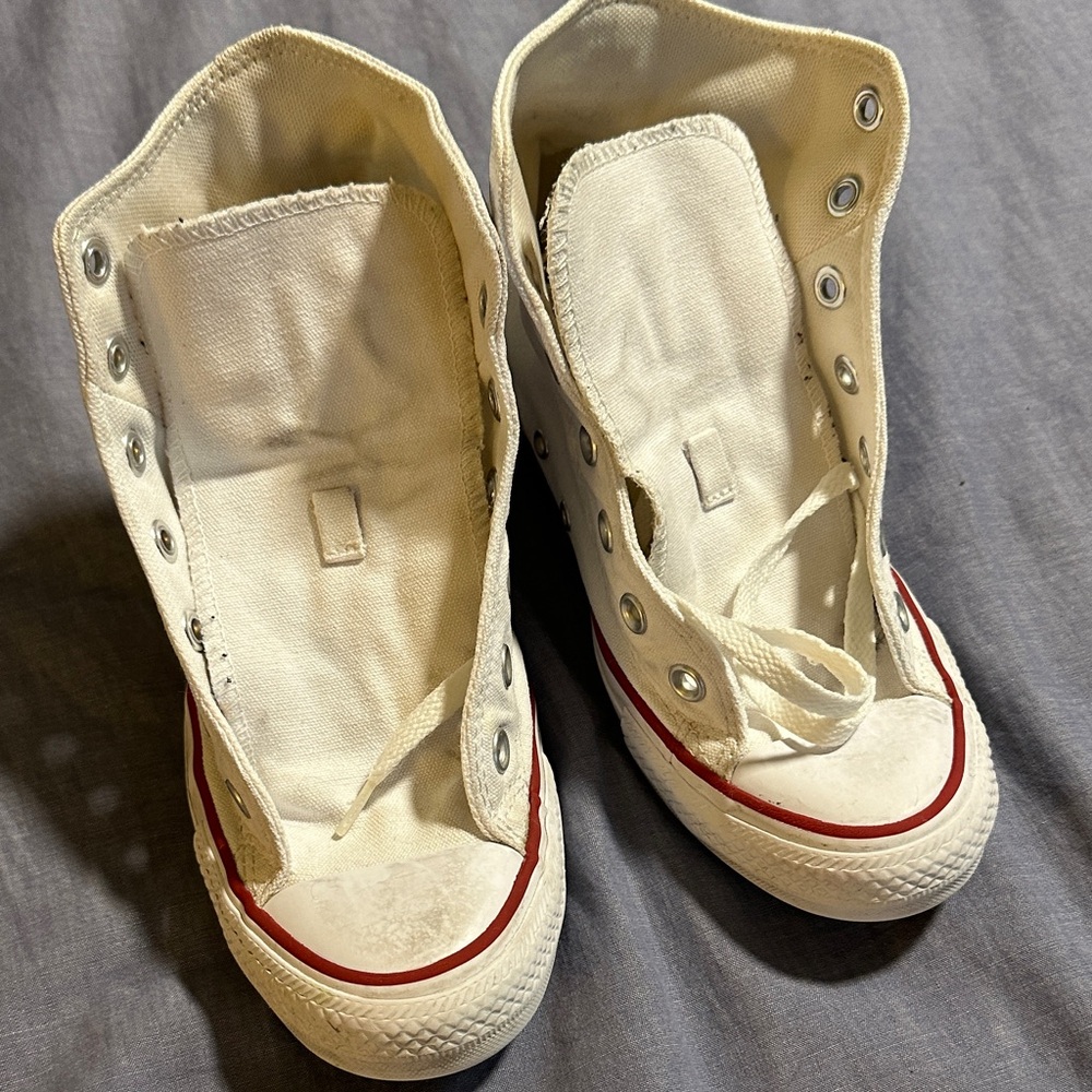 Converse Chuck Taylor All Star High-Top Sneakers in White with Red Trim - Picture 3 of 7